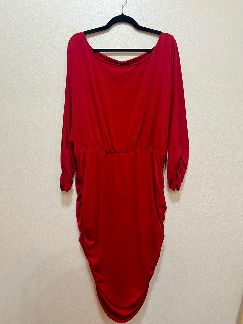 Torrid Red Ruched Bodycon Midi Dress Size 4 Plus Size Stretch